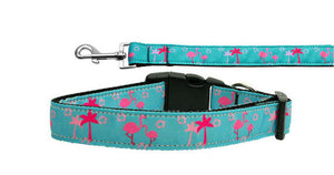 Pet Dog & Cat Nylon Collar or Leash, "Pink Flamingos"