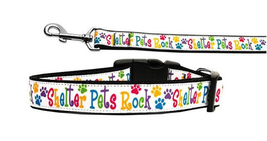 Pet Dog & Cat Nylon Collar or Leash, &quot;Shelter Pets Rock&quot;