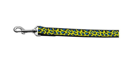 Pet Dog & Cat Nylon Collar or Leash, "Blue and Yellow Leopard Print"