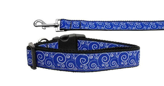 Pet Dog & Cat Nylon Collar or Leash, &quot;Blue and White Swirly&quot;