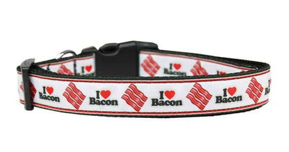 Pet Dog & Cat Nylon Collar or Leash, "I Love Bacon"