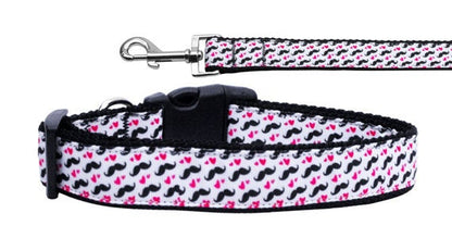 Pet Dog & Cat Nylon Collar or Leash, &quot;Moustache Love&quot;