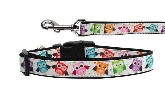 Pet Dog & Cat Nylon Collar or Leash, "Bright Owls"