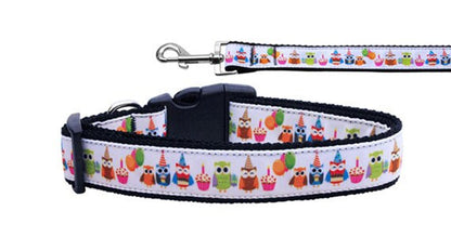 Pet Dog & Cat Nylon Collar or Leash, &quot;Party Owls&quot;