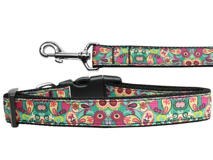 Pet Dog & Cat Nylon Collar or Leash, &quot;Turquoise Paisley&quot;