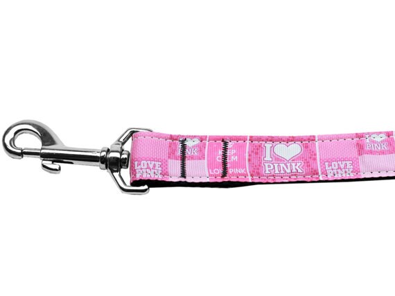 Pet Dog & Cat Nylon Collar or Leash, "I Heart Pink"