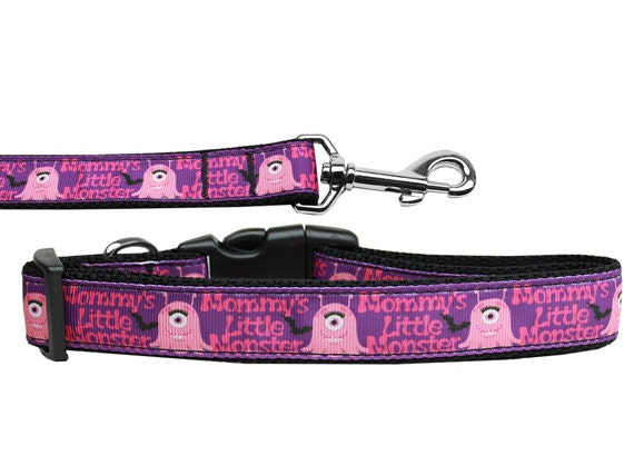 Pet Dog & Cat Nylon Collar or Leash, "Mommy's Little Monster"