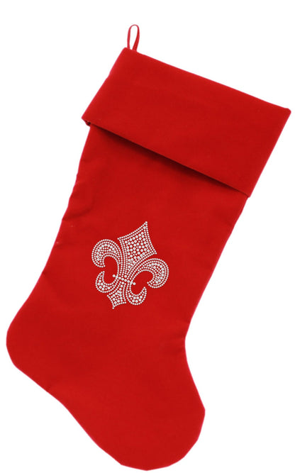 Velvet Christmas Stocking Rhinestone, "Silver Fleur De Lis"