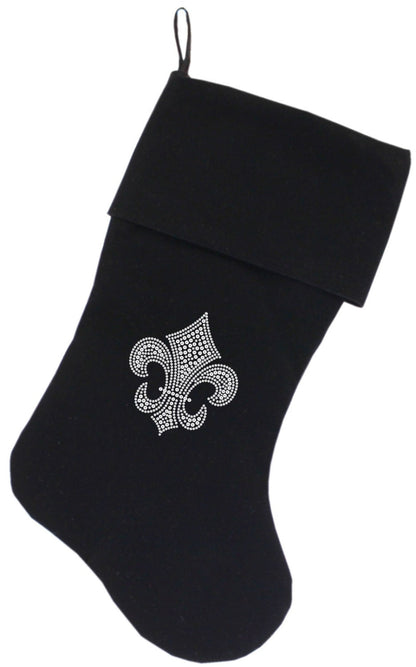 Velvet Christmas Stocking Rhinestone, "Silver Fleur De Lis"