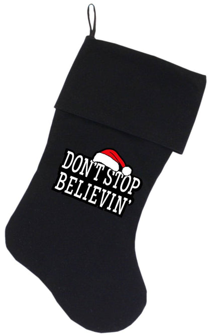 Velvet Christmas Stocking Screen Printed, "Don't Stop Believin"