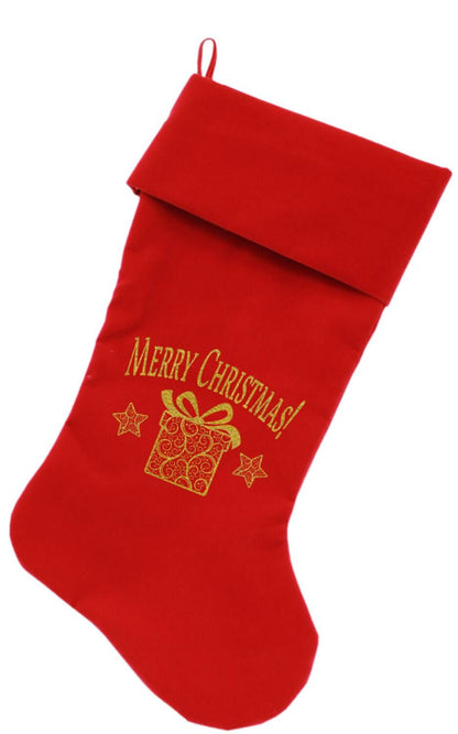 Velvet Christmas Stocking Screen Printed, "Golden Christmas Present"