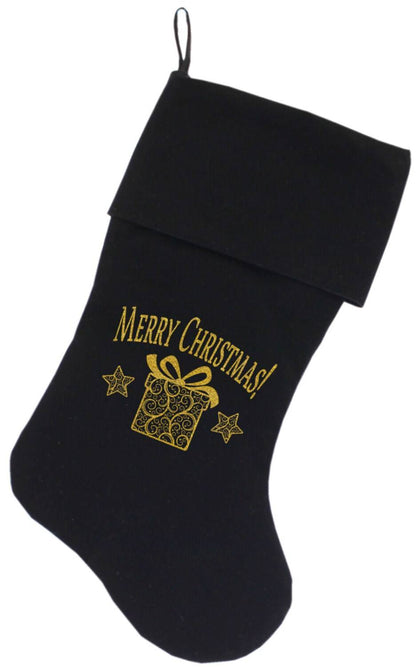 Velvet Christmas Stocking Screen Printed, "Golden Christmas Present"