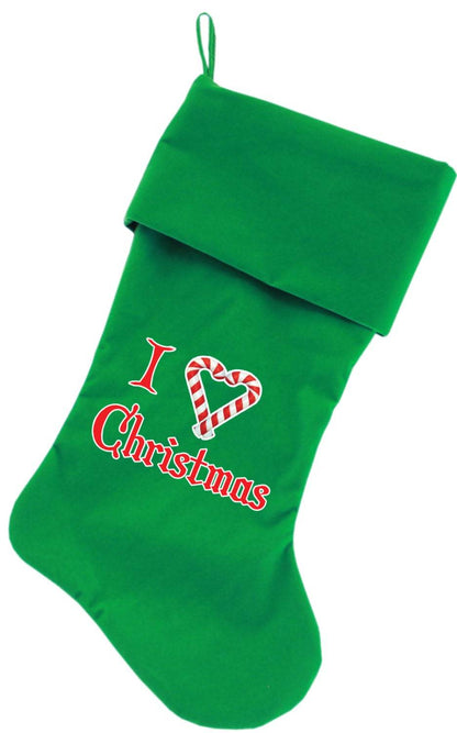 Velvet Christmas Stocking Screen Printed, "I Heart Christmas"