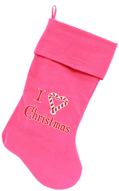 Velvet Christmas Stocking Screen Printed, "I Heart Christmas"