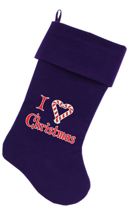 Velvet Christmas Stocking Screen Printed, "I Heart Christmas"