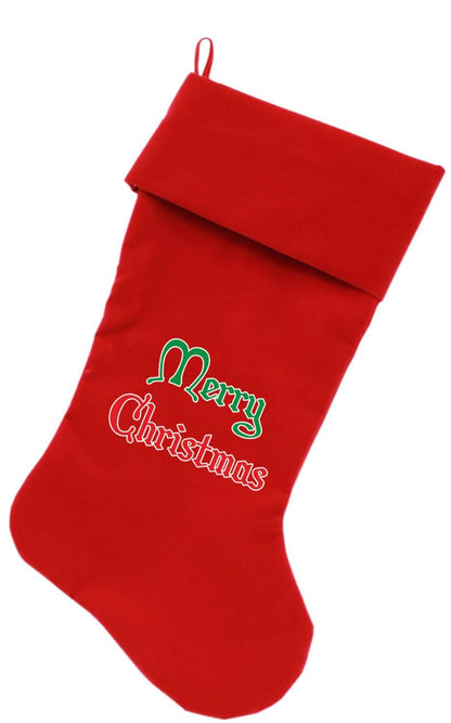 Velvet Christmas Stocking Screen Printed, "Merry Christmas"