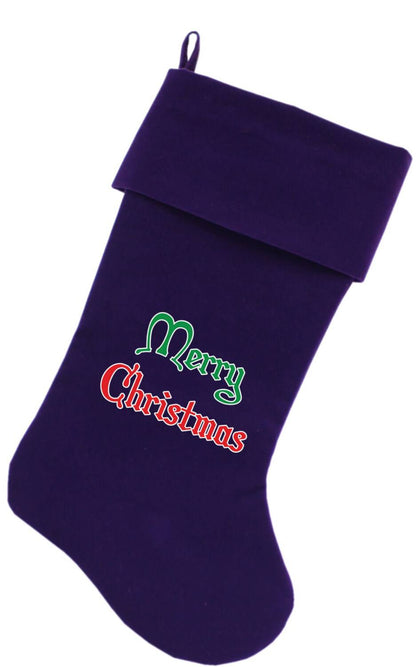 Velvet Christmas Stocking Screen Printed, "Merry Christmas"