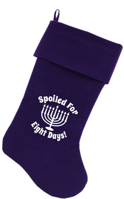 Velvet Hanukkah Stocking Screen Printed, "Spoiled For Eight Days"