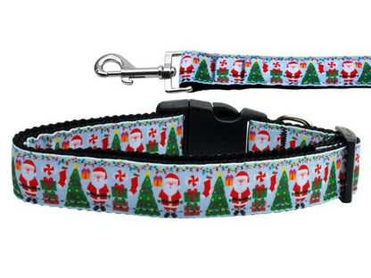 Christmas Pet Dog & Cat Nylon Collar or Leash, "Aqua Santa"