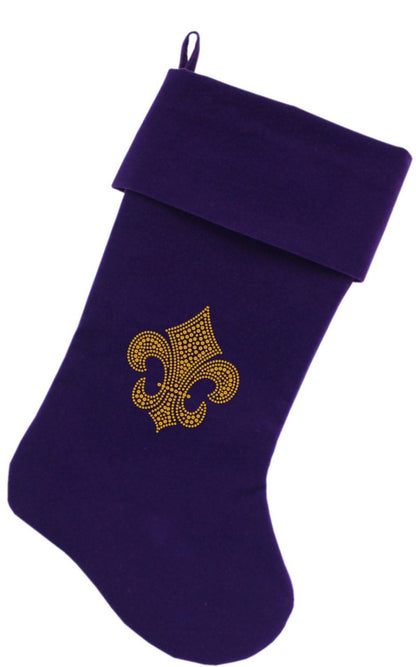 Velvet Christmas Stocking Screen Printed, "Gold Fleur De Lis"