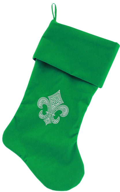 Velvet Christmas Stocking Rhinestone, "Silver Fleur De Lis"