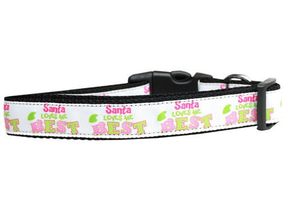 Christmas Pet Dog & Cat Nylon Collar or Leash, "Santa Loves Me Best"