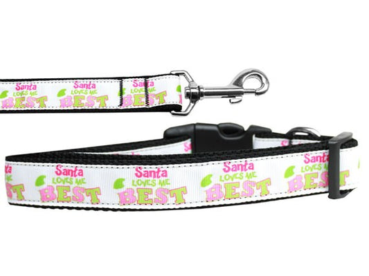 Christmas Pet Dog & Cat Nylon Collar or Leash, "Santa Loves Me Best"