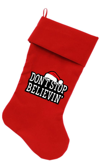 Velvet Christmas Stocking Screen Printed, "Don't Stop Believin"