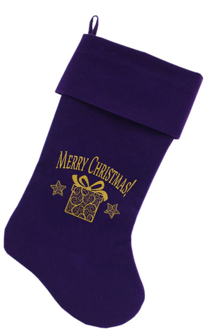 Velvet Christmas Stocking Screen Printed, "Golden Christmas Present"