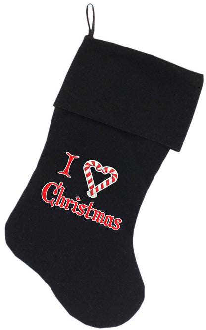 Velvet Christmas Stocking Screen Printed, "I Heart Christmas"