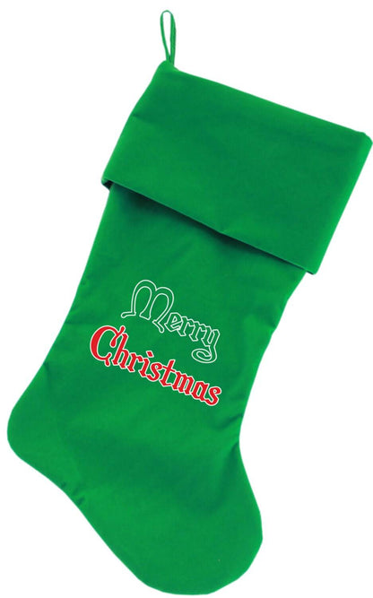 Velvet Christmas Stocking Screen Printed, "Merry Christmas"