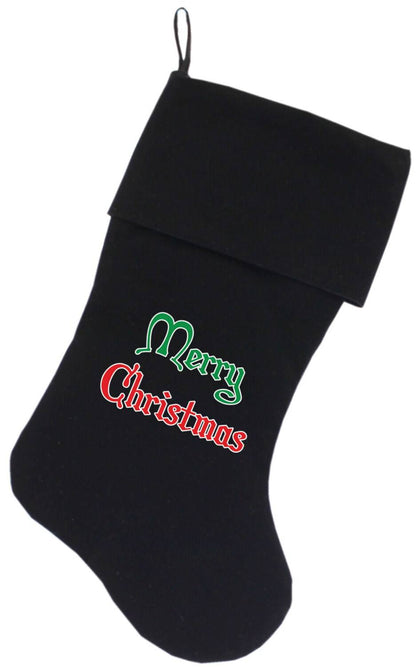 Velvet Christmas Stocking Screen Printed, "Merry Christmas"