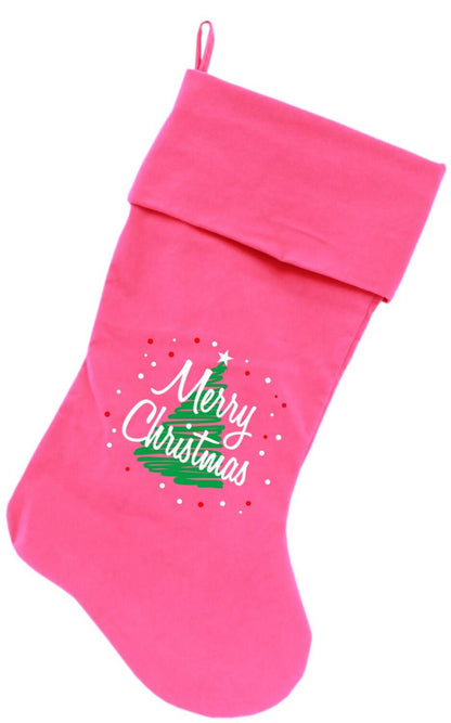 Velvet Christmas Stocking Screen Printed, "Scribble Merry Christmas"