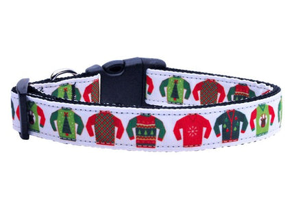 Christmas Pet Dog & Cat Nylon Collar or Leash, "Ugly Sweater"