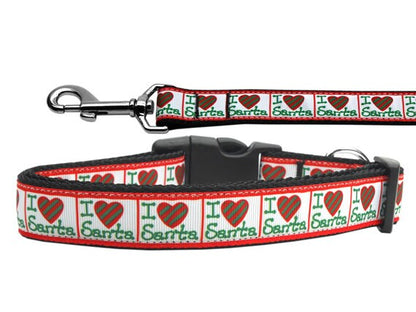 Christmas Pet Dog & Cat Nylon Collar or Leash, "I Heart Santa"