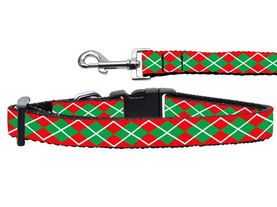 Christmas Nylon Pet Collars and Leashes, "Christmas Argyle"