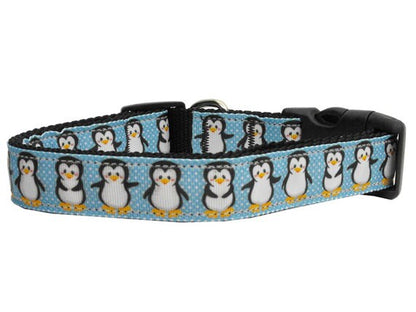 Christmas Pet Dog & Cat Nylon Collar or Leash, "Penguins"