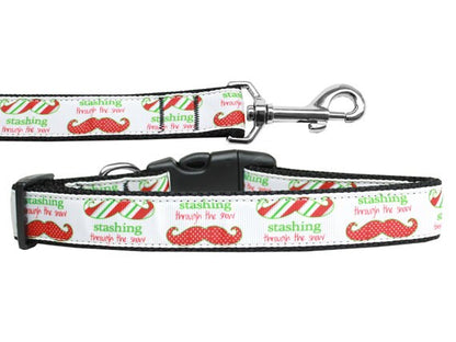 Christmas Pet Dog & Cat Nylon Collar or Leash, &quot;Stashing Through The Snow&quot;