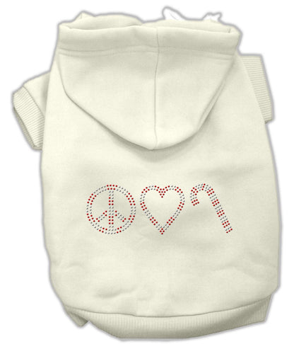 Christmas Pet Dog & Cat Hoodie Rhinestone, "Peace, Love and Candy Canes"