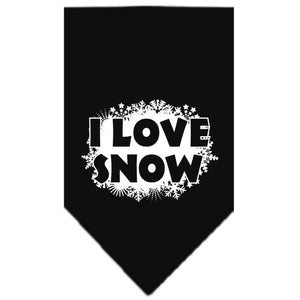 Christmas Pet and Dog Bandana Screen Printed, "I Love Snow"