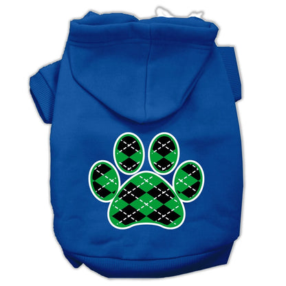 Pet Dog & Cat Hoodie Screen Printed, "Green Argyle Paw"