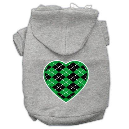 Pet Dog & Cat Hoodie Screen Printed, "Green Argyle Heart"