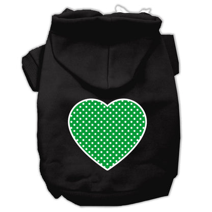 Pet Dog & Cat Hoodie Screen Printed, "Green Swiss Dots Heart"