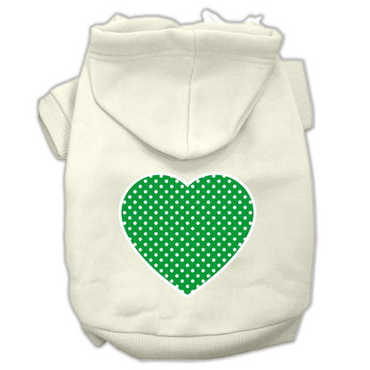 Pet Dog & Cat Hoodie Screen Printed, "Green Swiss Dots Heart"