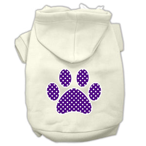 Pet, Dog & Cat Hoodie Screen Printed, "Purple Swiss Dots Paw"