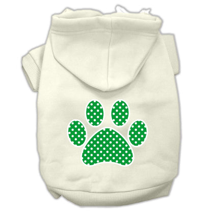 Pet Dog & Cat Hoodie Screen Printed, "Green Swiss Dots Paw"