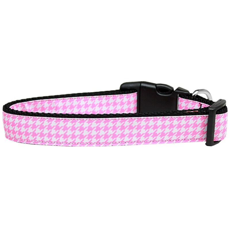 Pet Dog & Cat Nylon Collar or Leash, "Houndstooth Pink"