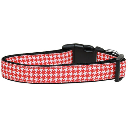 Pet Dog & Cat Nylon Collar or Leash, "Houndstooth Red"