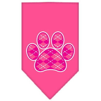 Pet and Dog Bandana Screen Printed, "Pink Argyle Paw"