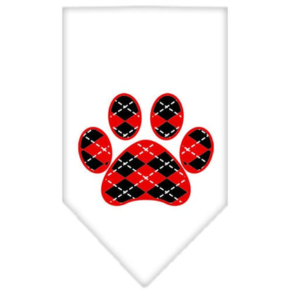 Pet and Dog Bandana Screen Printed, "Red Argyle Paw"